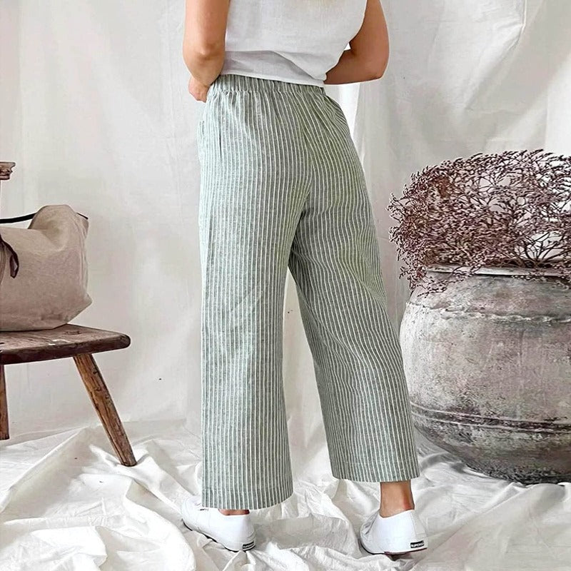 Grau gestreifte Hose mit weitem Bein - Mia