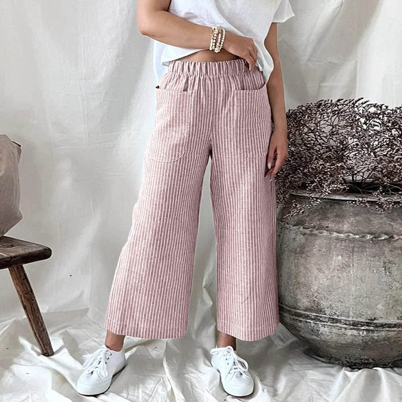 Grau gestreifte Hose mit weitem Bein - Mia