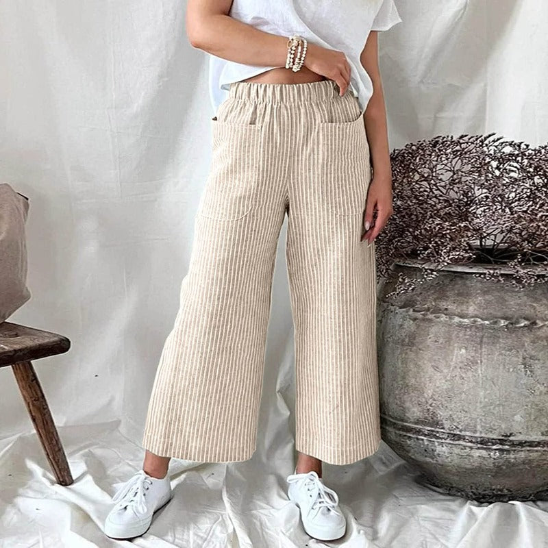 Grau gestreifte Hose mit weitem Bein - Mia