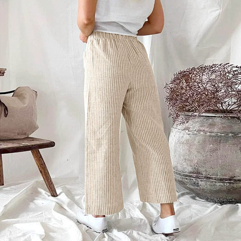 Grau gestreifte Hose mit weitem Bein - Mia
