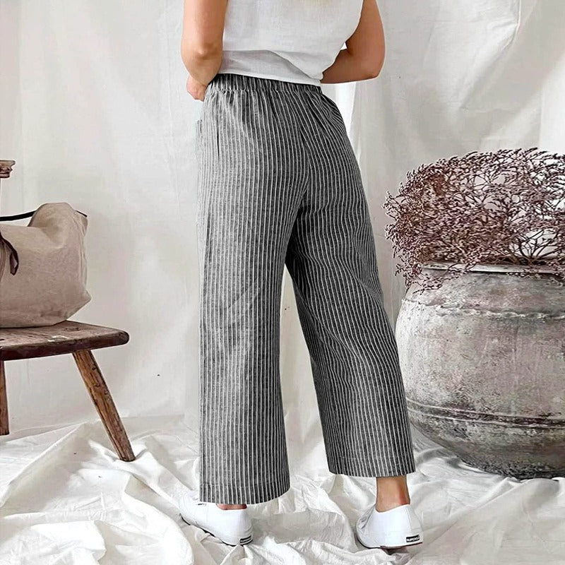 Grau gestreifte Hose mit weitem Bein - Mia