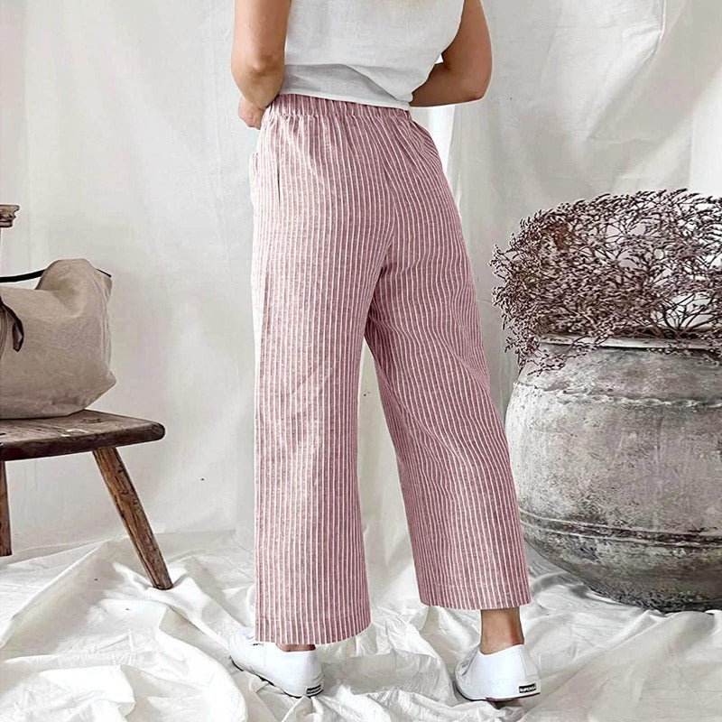 Grau gestreifte Hose mit weitem Bein - Mia
