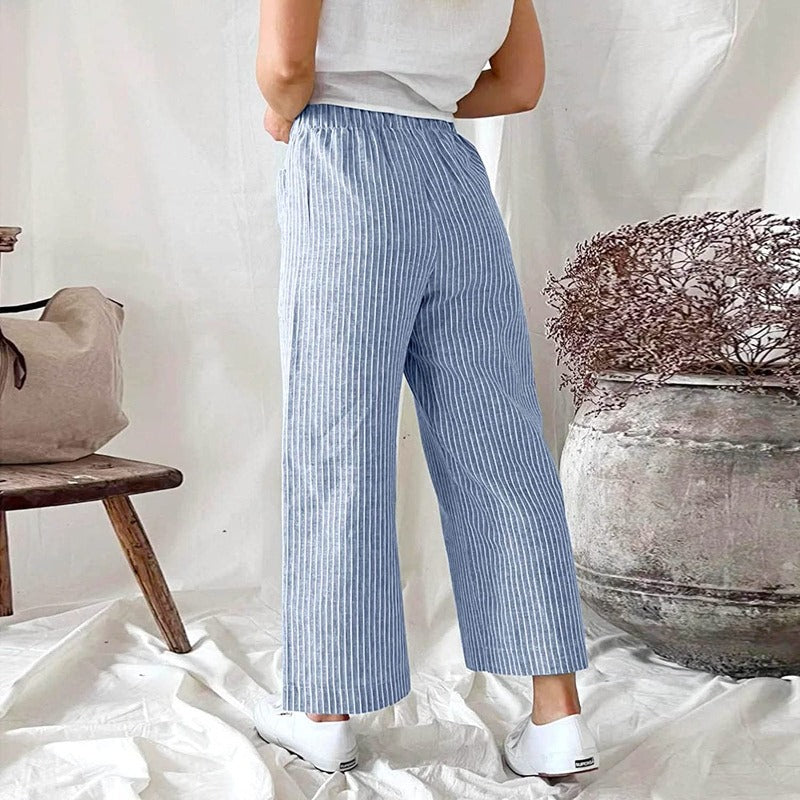 Grau gestreifte Hose mit weitem Bein - Mia