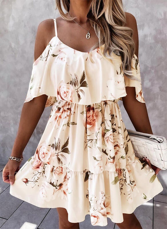 Weißes Florales A-Linien Kleid - Mia