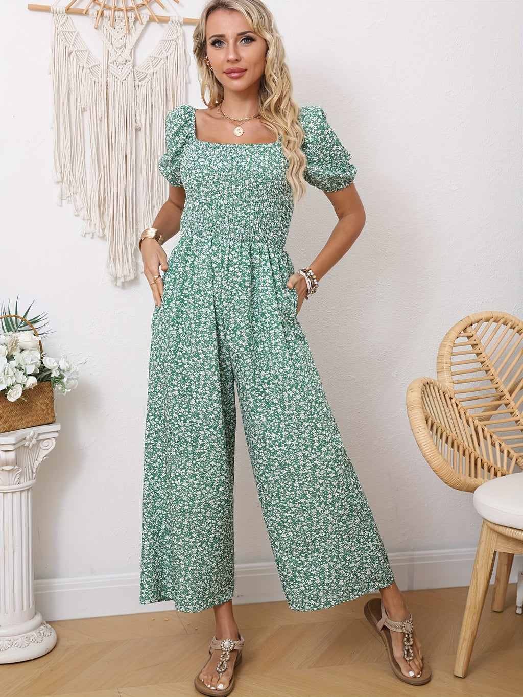 Blauer Floraler Jumpsuit - Sophia