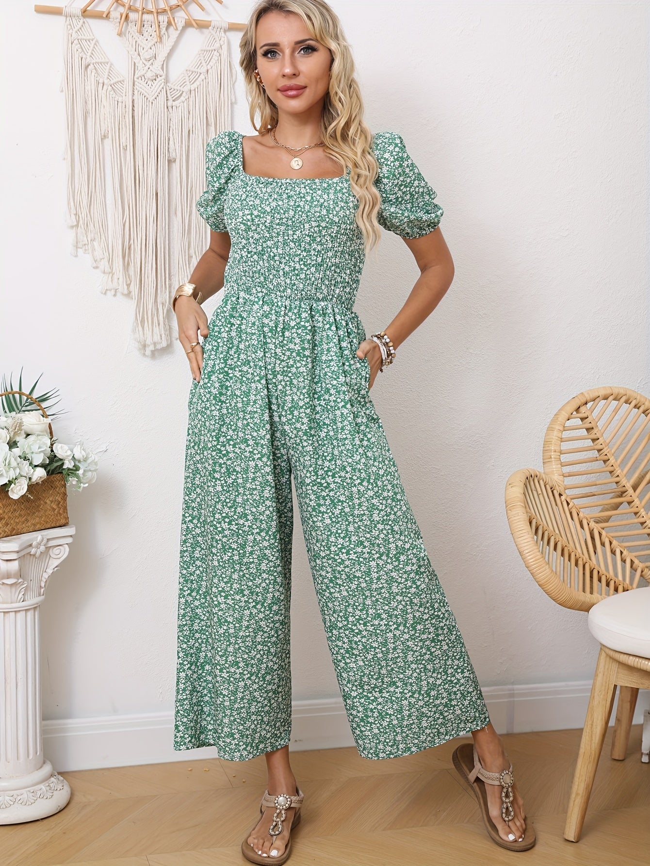 Blauer Floraler Jumpsuit - Sophia