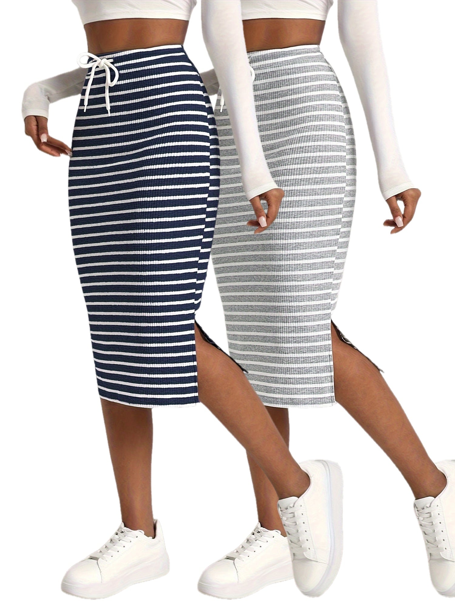 Hellgrauer Gestreifter Bodycon-Rock - Sophie
