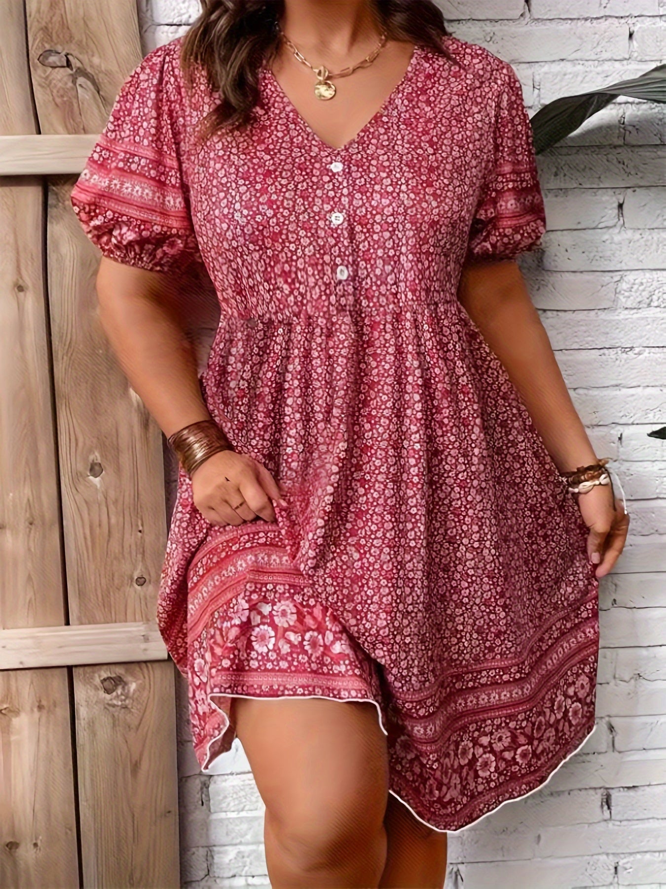 Gelbes Plus Size Blumenkleid - Lina