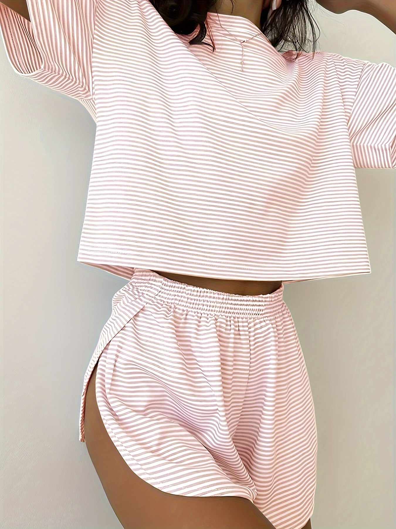 Graues Gestreiftes Casual Pyjama-Set - Luna