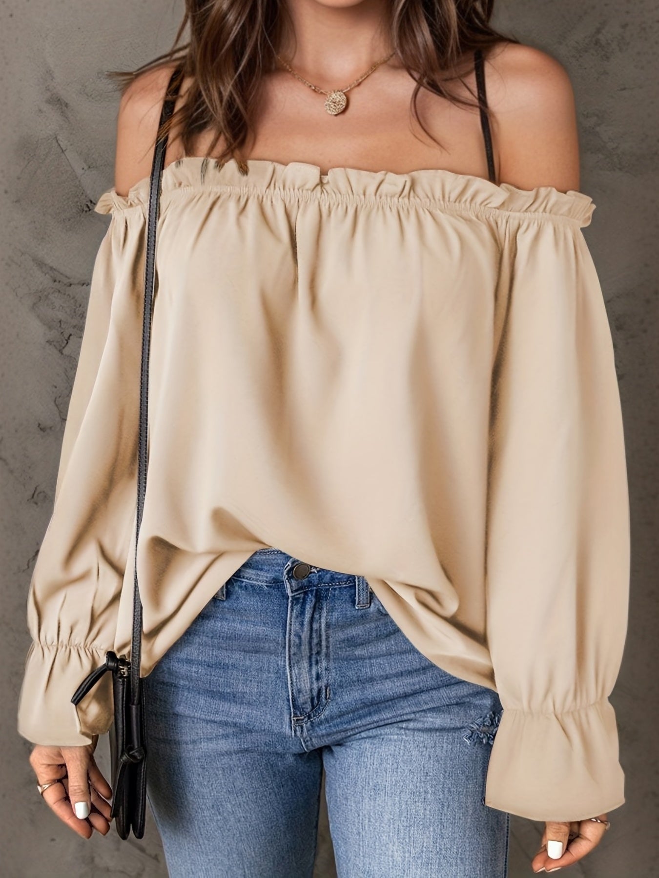 Apricotfarbene Schulterfreie Bluse - Emilia
