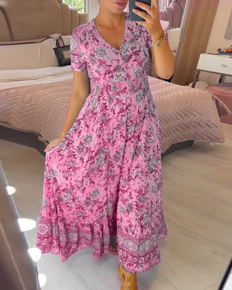 Aria - Blaues Boho-Kleid mit Blumenmuster für lässige Tage