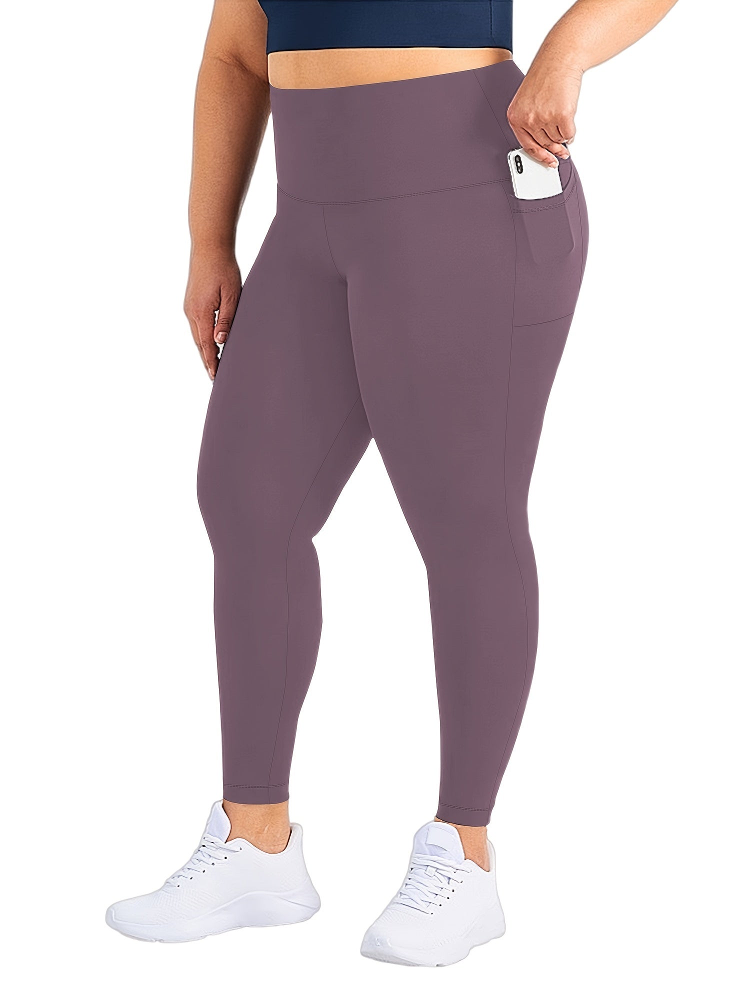 Schwarze Plus Size High Rise Leggings mit Taschen - Nora