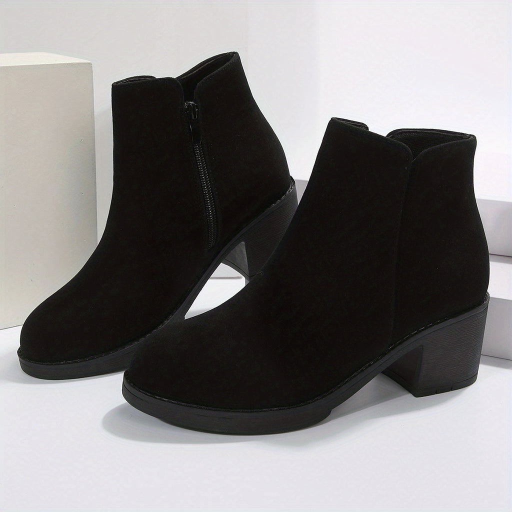 Schwarze Stiefeletten mit Blockabsatz und Reißverschluss - Mila