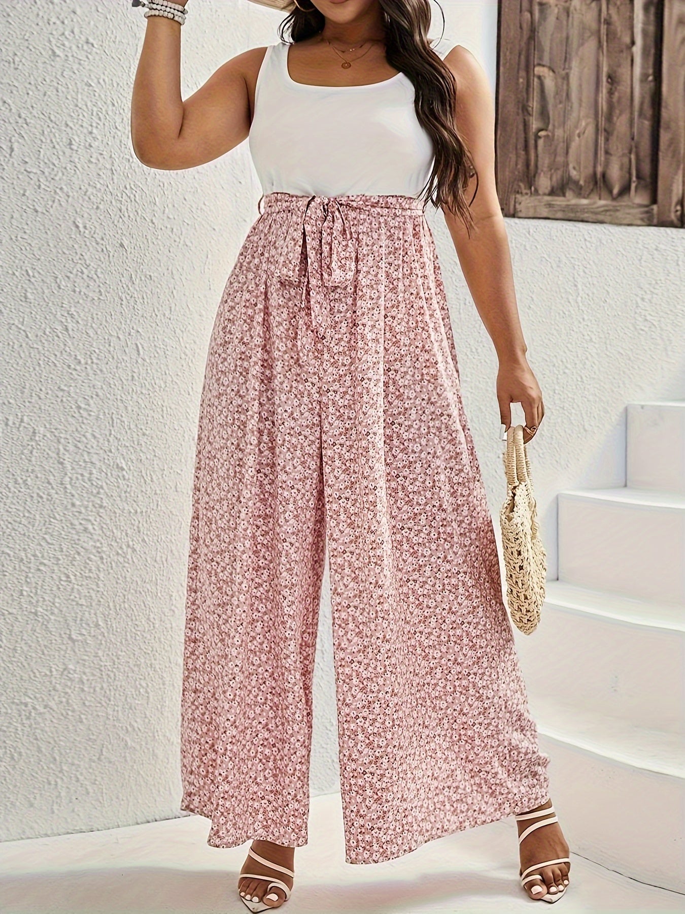 Rosa Floraler Colorblock-Jumpsuit - Mia