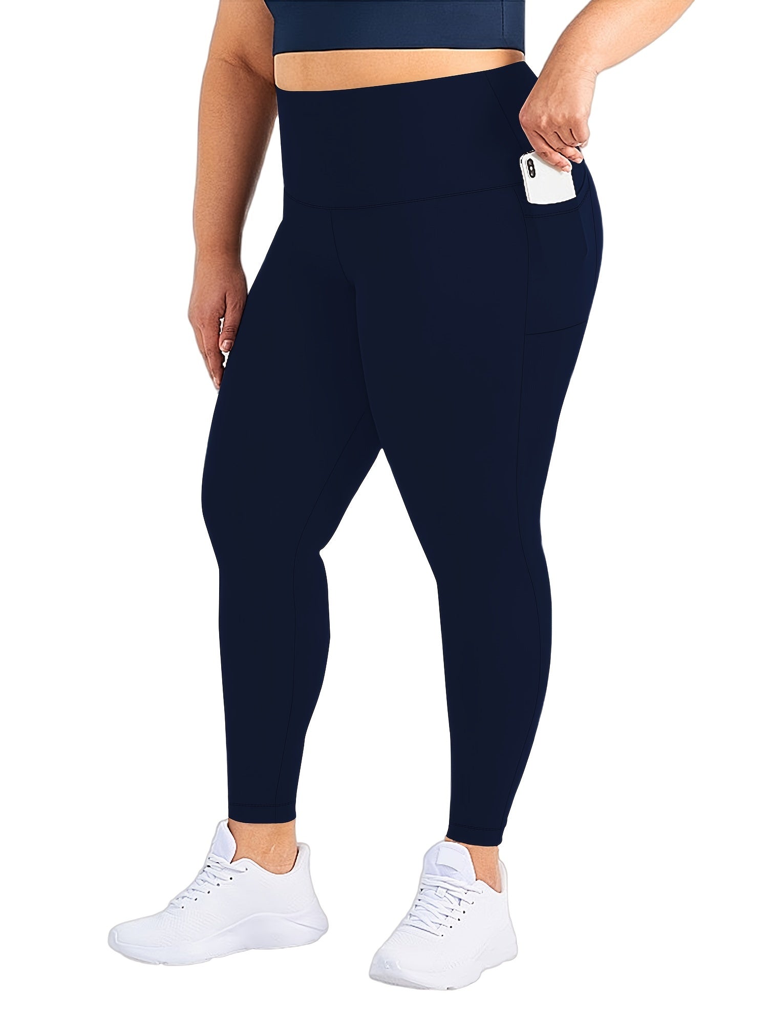Schwarze Plus Size High Rise Leggings mit Taschen - Nora