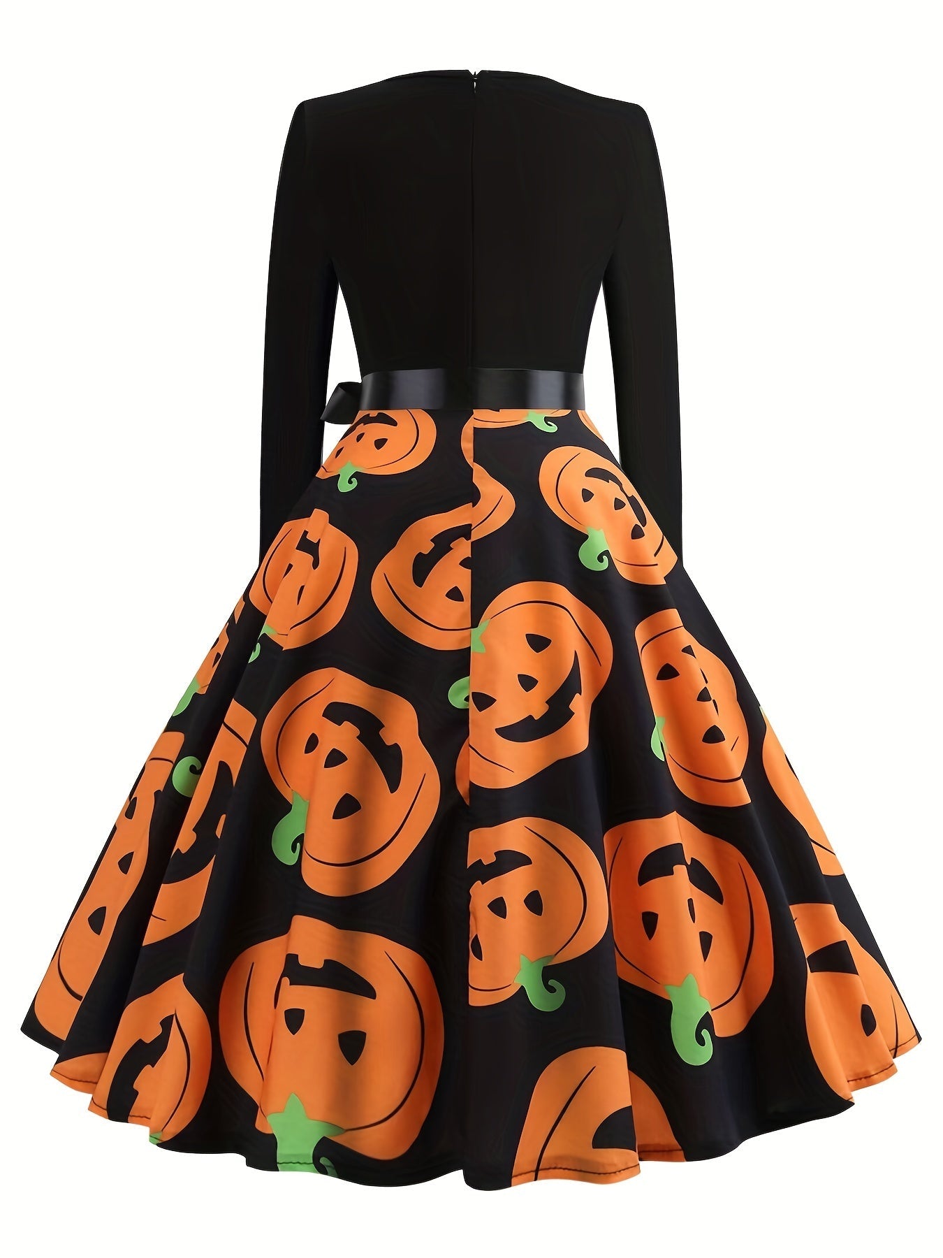 Oranges Schwarzes Vintage Halloween-Schwingkleid - Eva