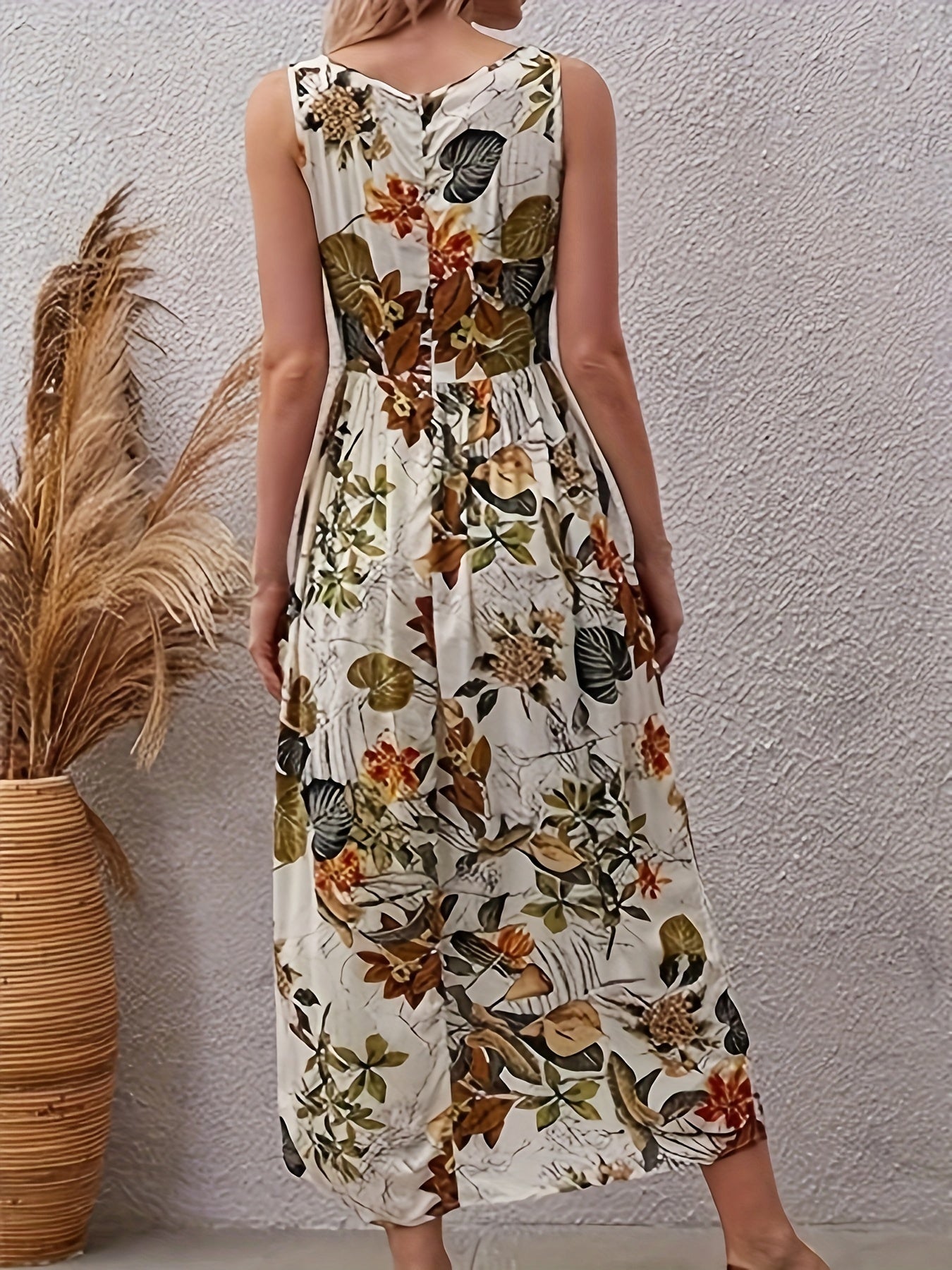 Aprikosenfarbene Blumen-Midi-Kleid - Ella