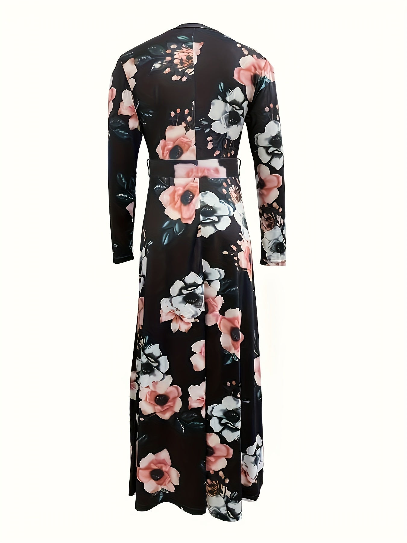 Pastellblaue Blumen-Kleid mit Bindegürtel - Liana