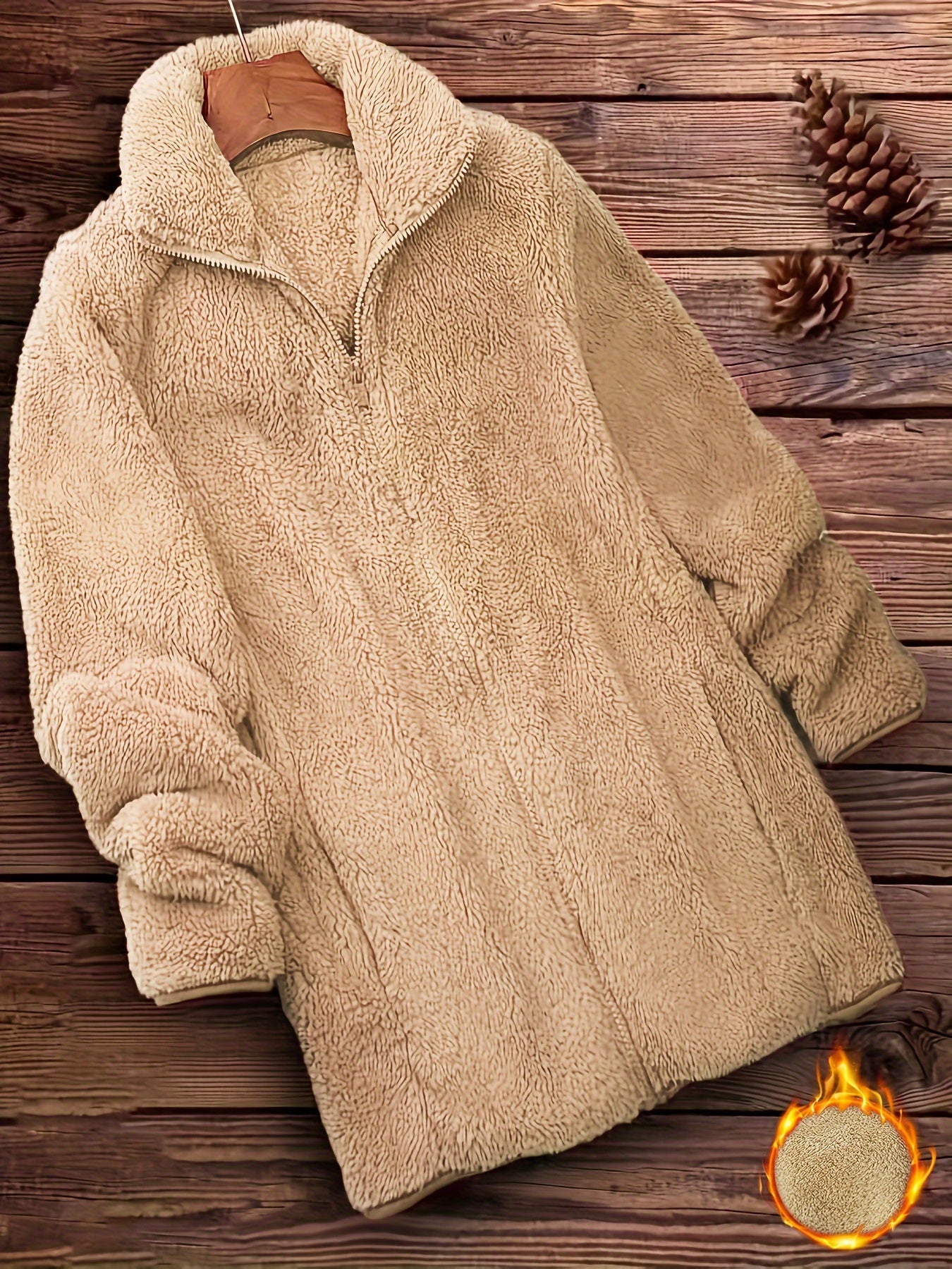 Khaki Teddy Mantel mit Reißverschluss - Lisa