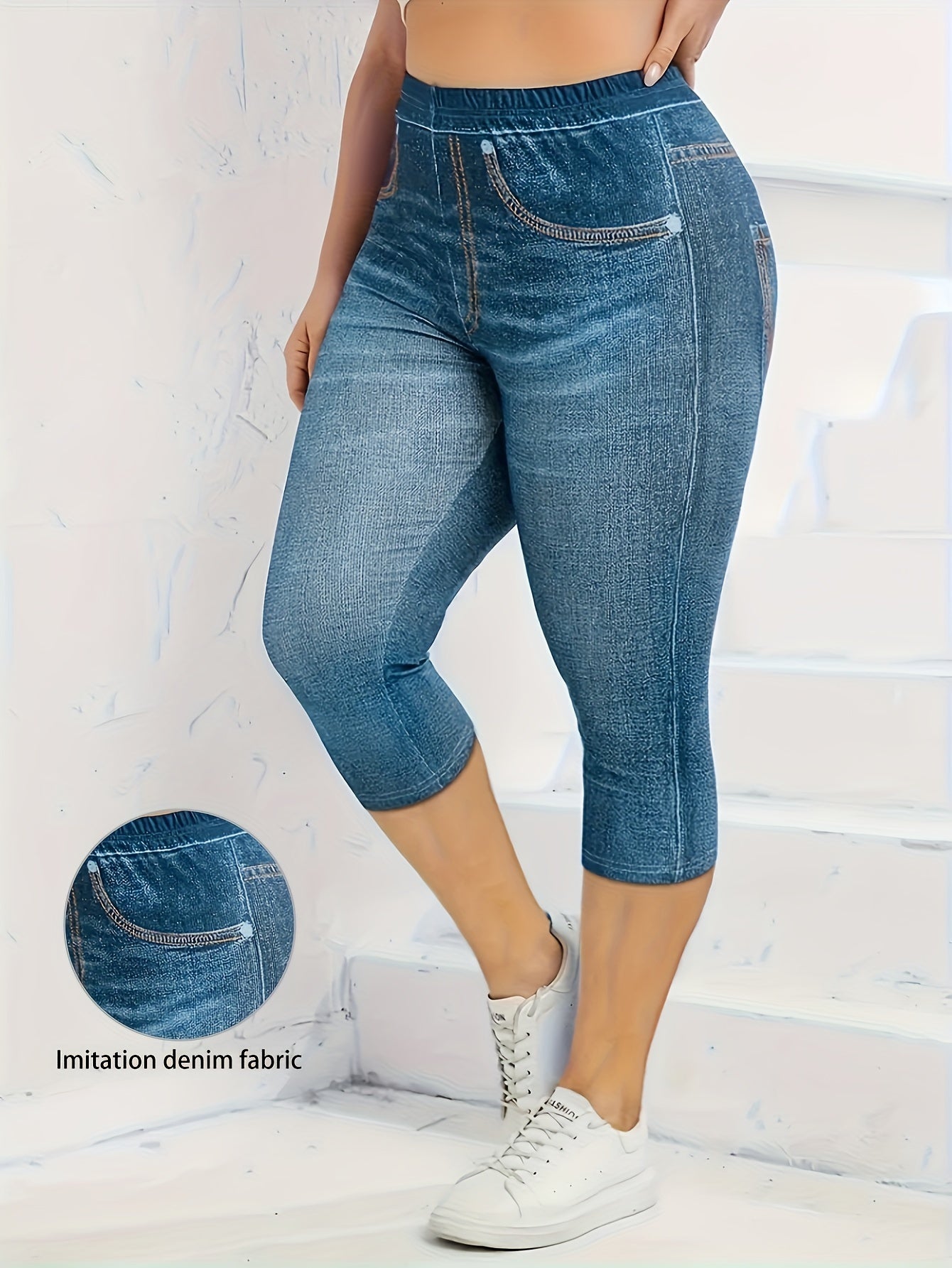 Marineblaue Capri-Leggings in Denim-Optik - Ella