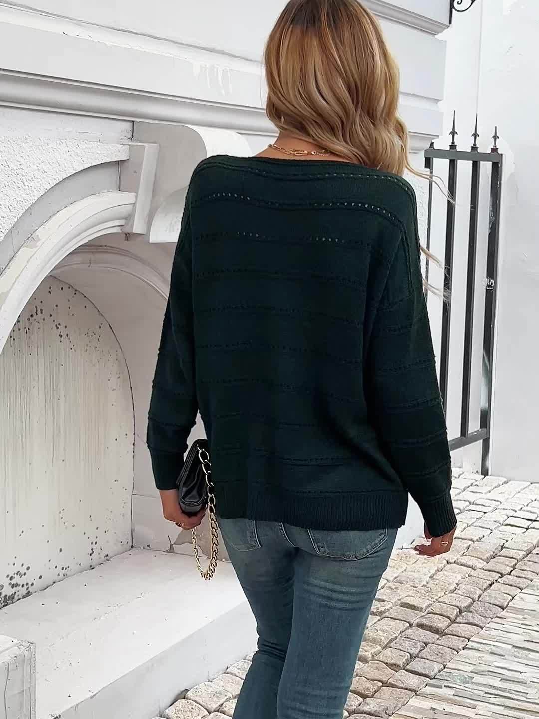 Dunkelgrüner Pullover mit U-Boot-Ausschnitt - Anna