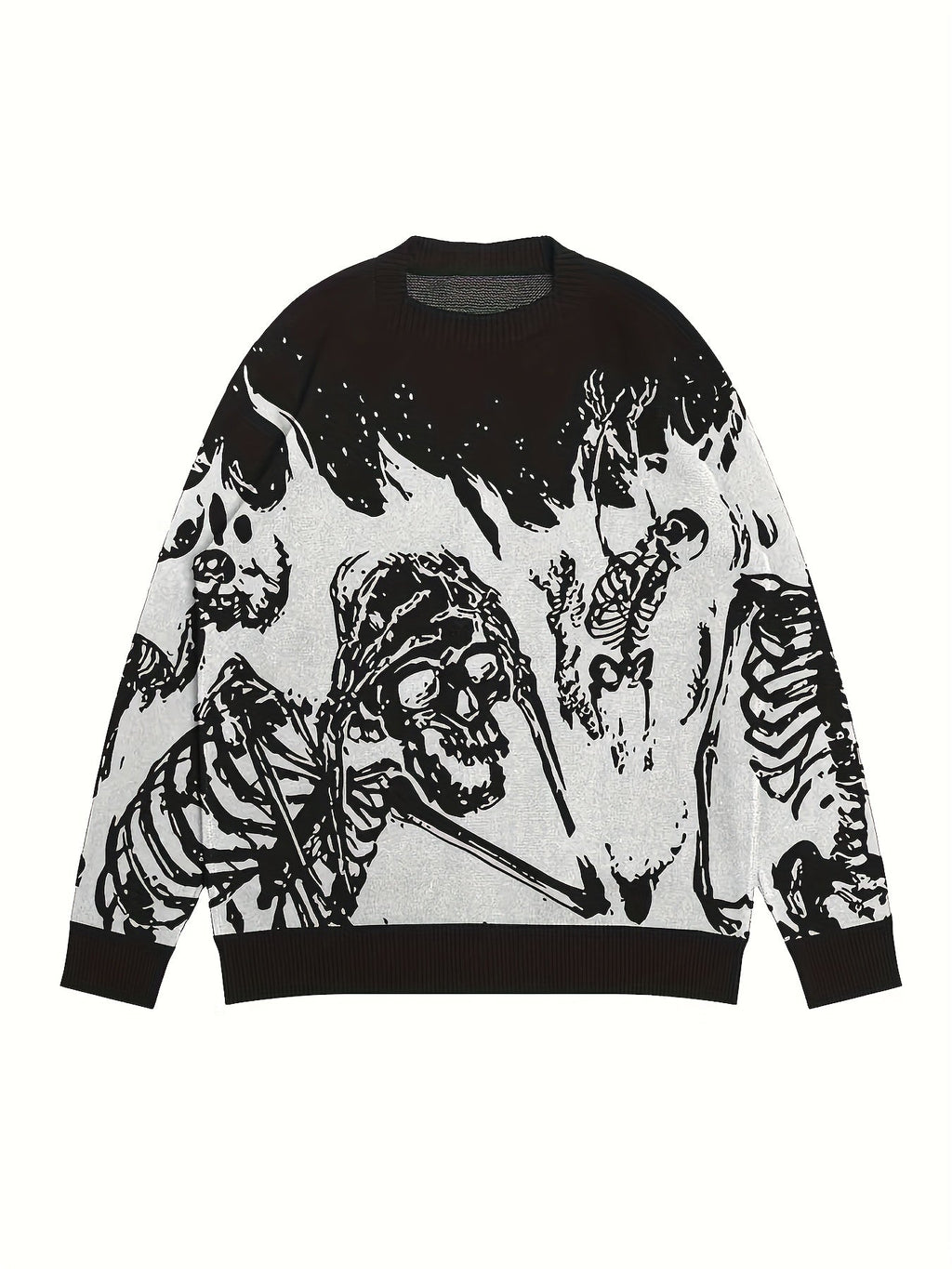 Schwarzer Strickpullover mit Totenkopf-Print - Finn