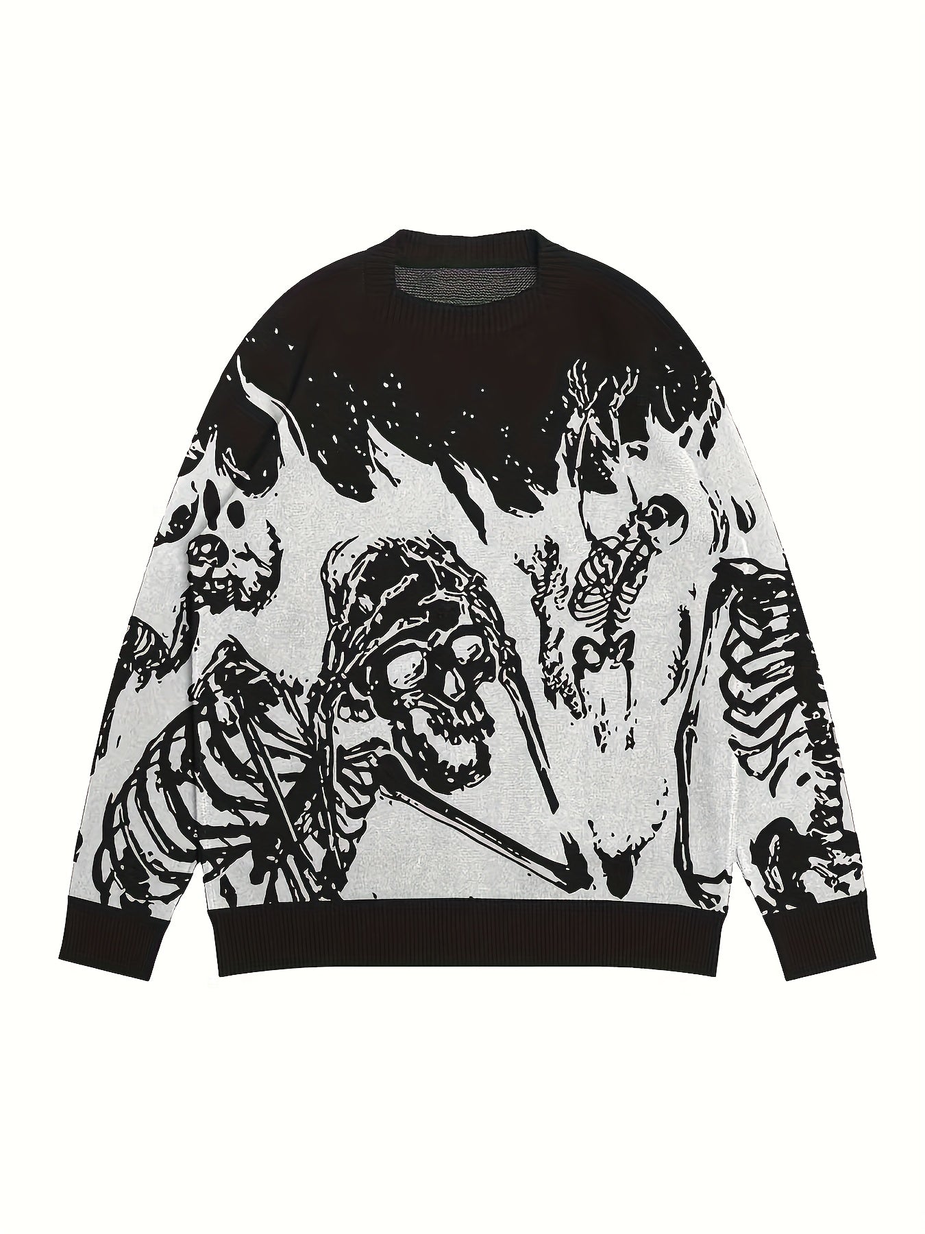 Schwarzer Strickpullover mit Totenkopf-Print - Finn