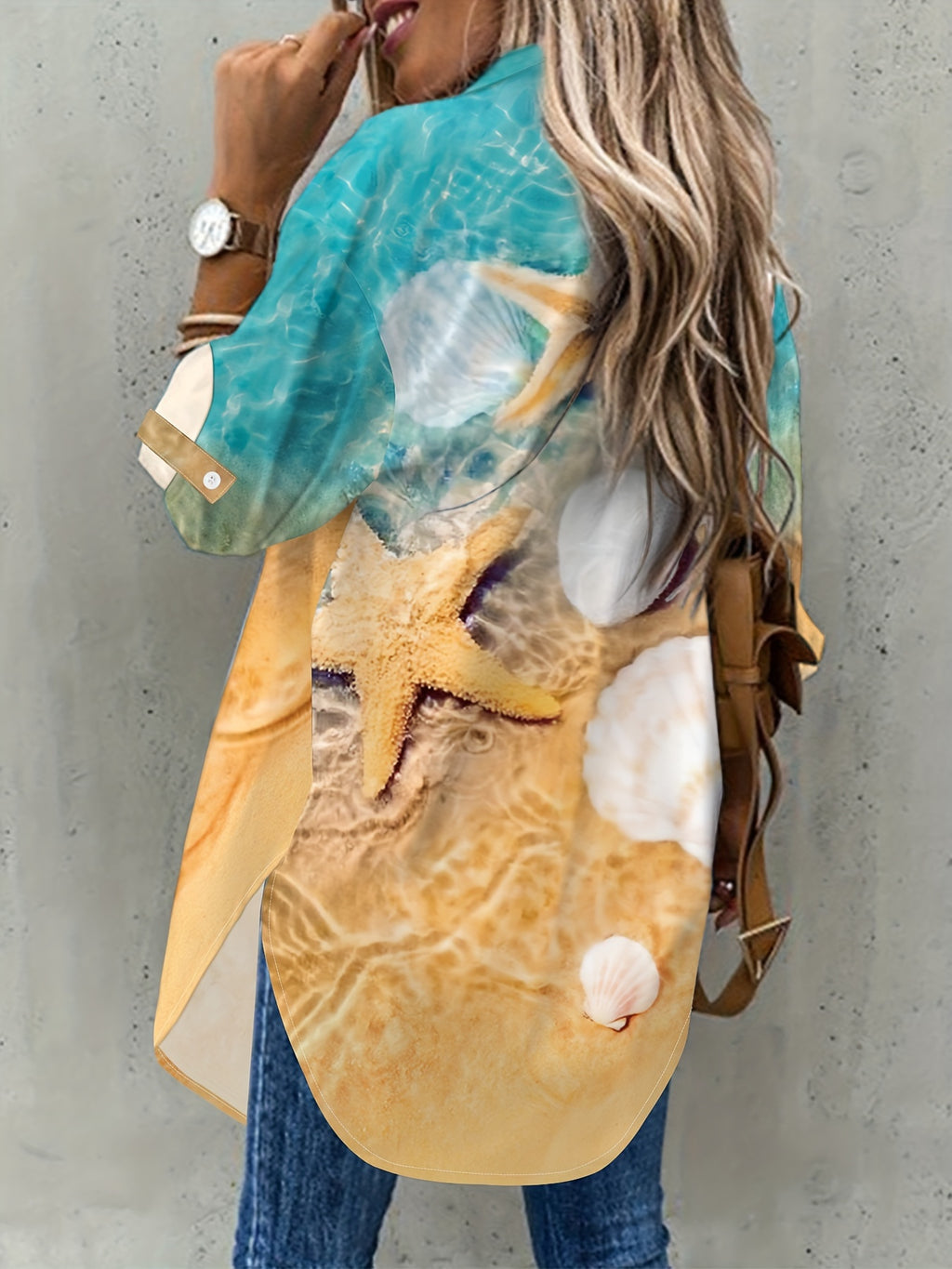 Gelbes Strandprint Hemdkleid - Ella