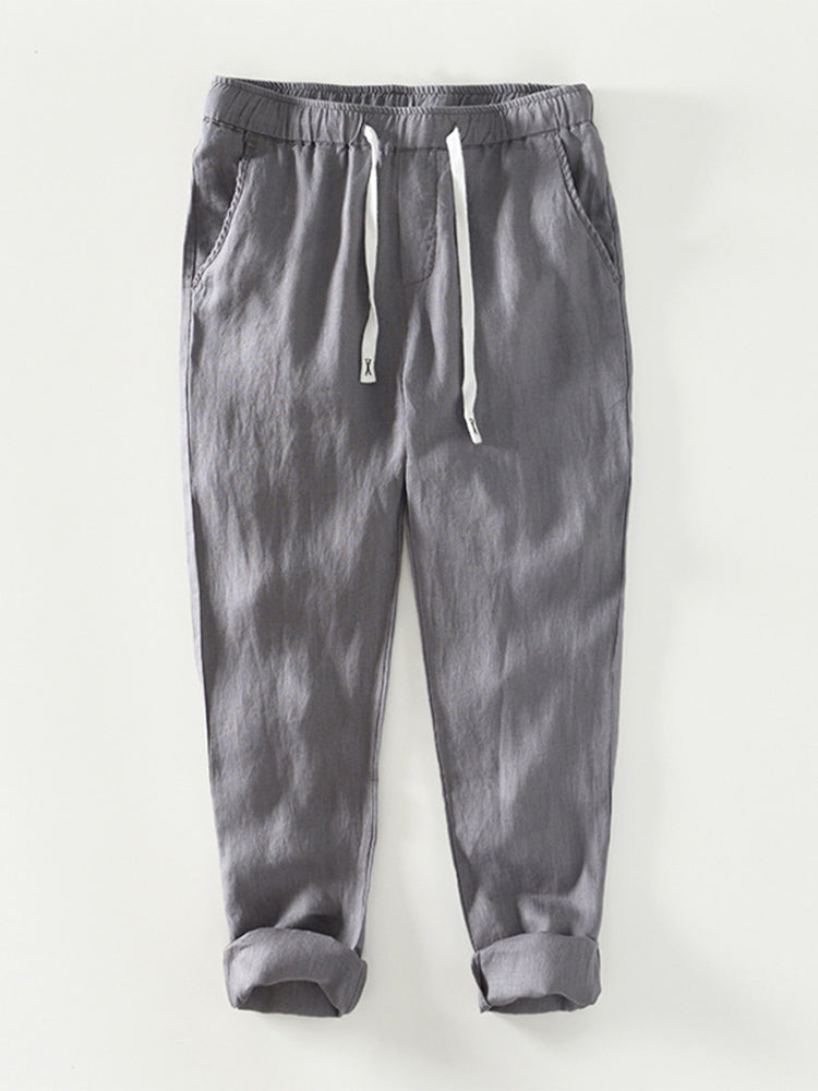 Khaki Leinenhose mit Kordelzug - Noah