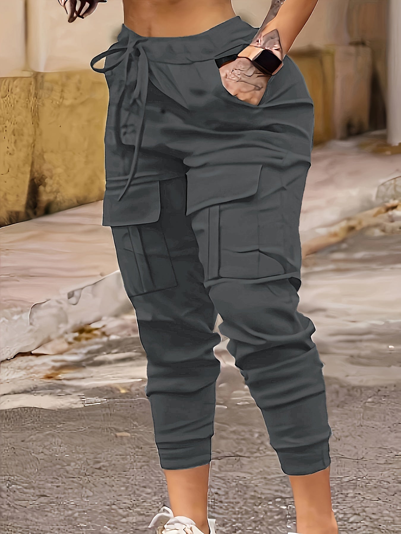 Dunkelgraue Plus Size Cargo Hose - Lina