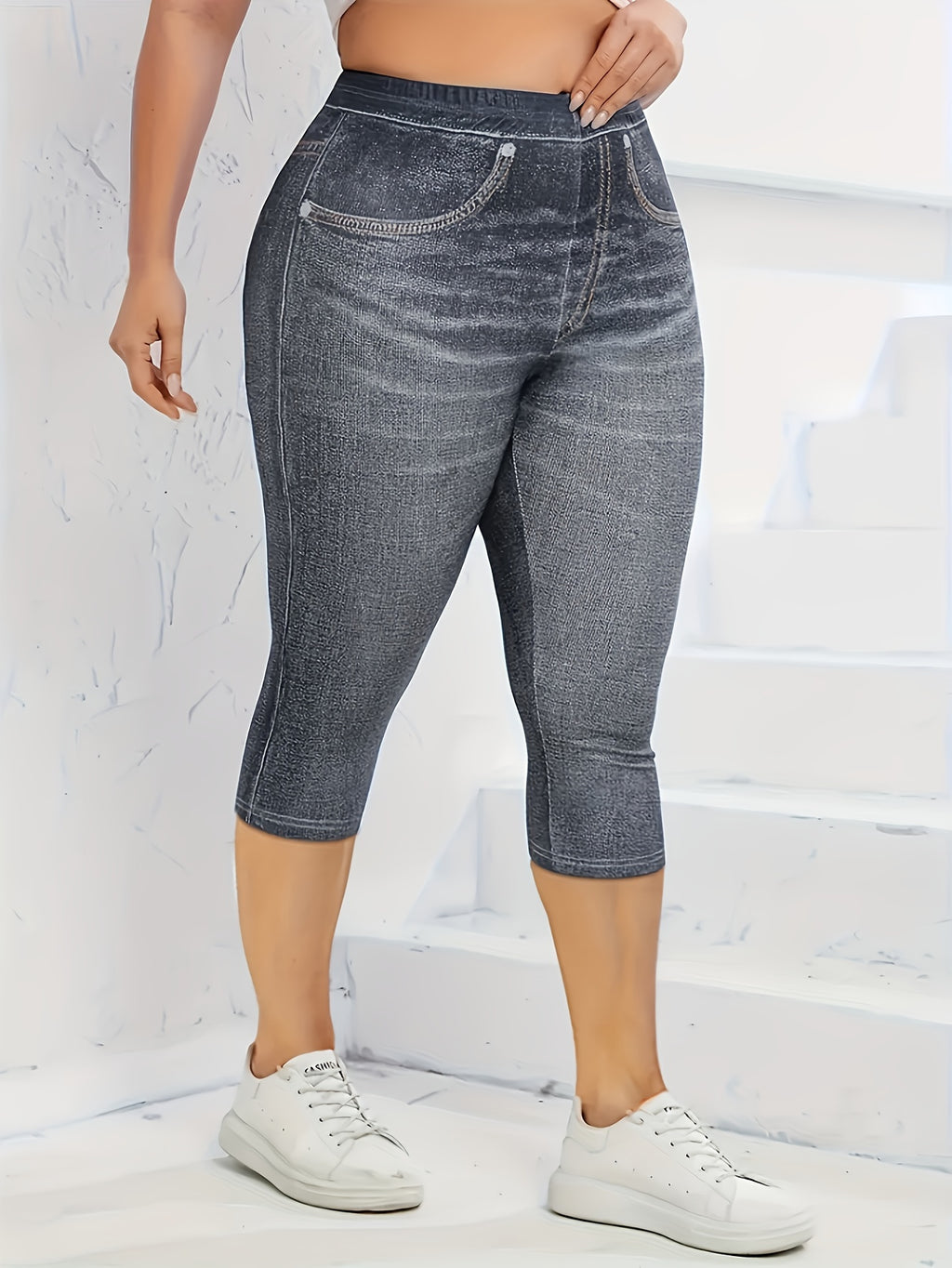 Marineblaue Capri-Leggings in Denim-Optik - Ella