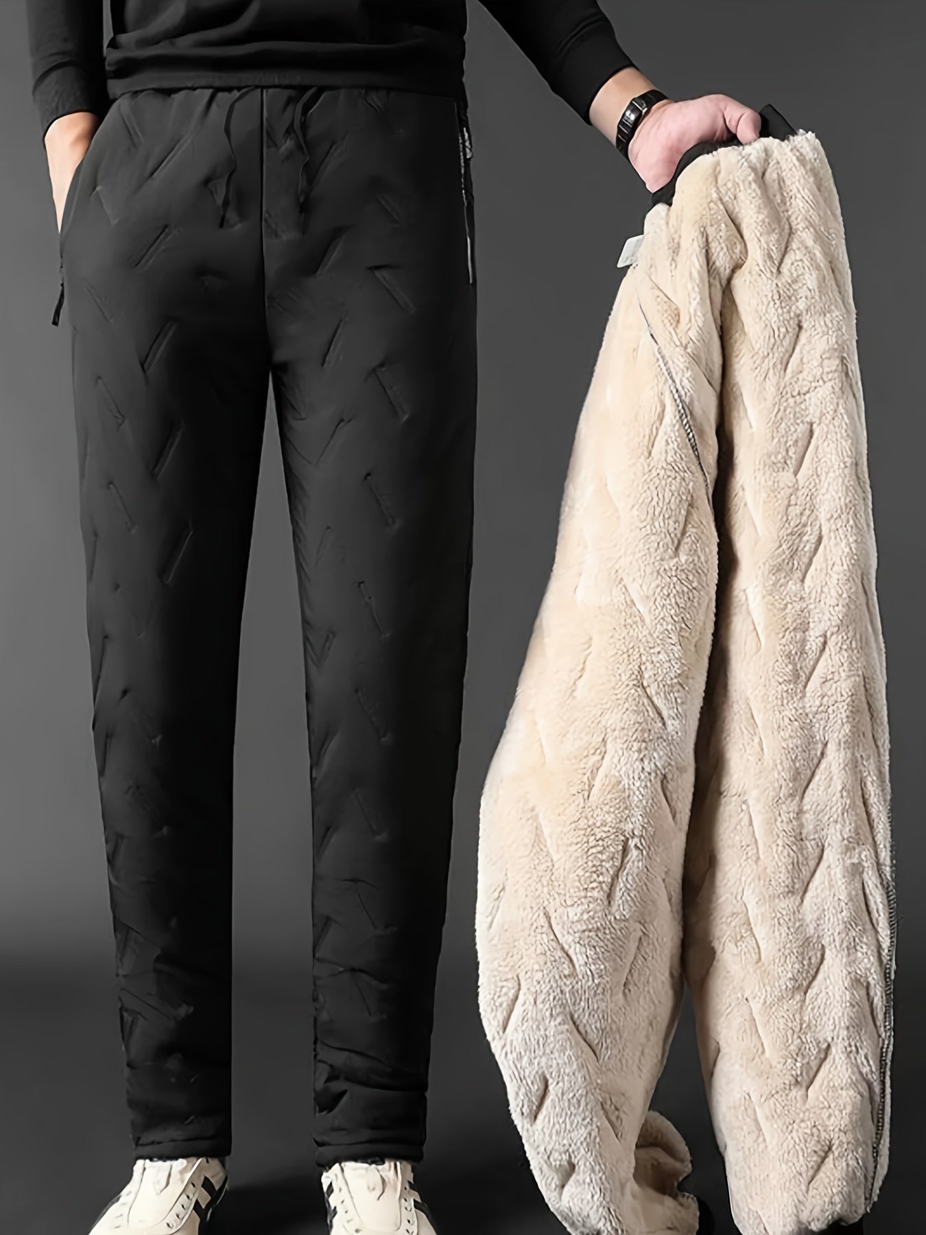 Schwarze Thermo-Fleece-Hose mit Kordelzug - Erik