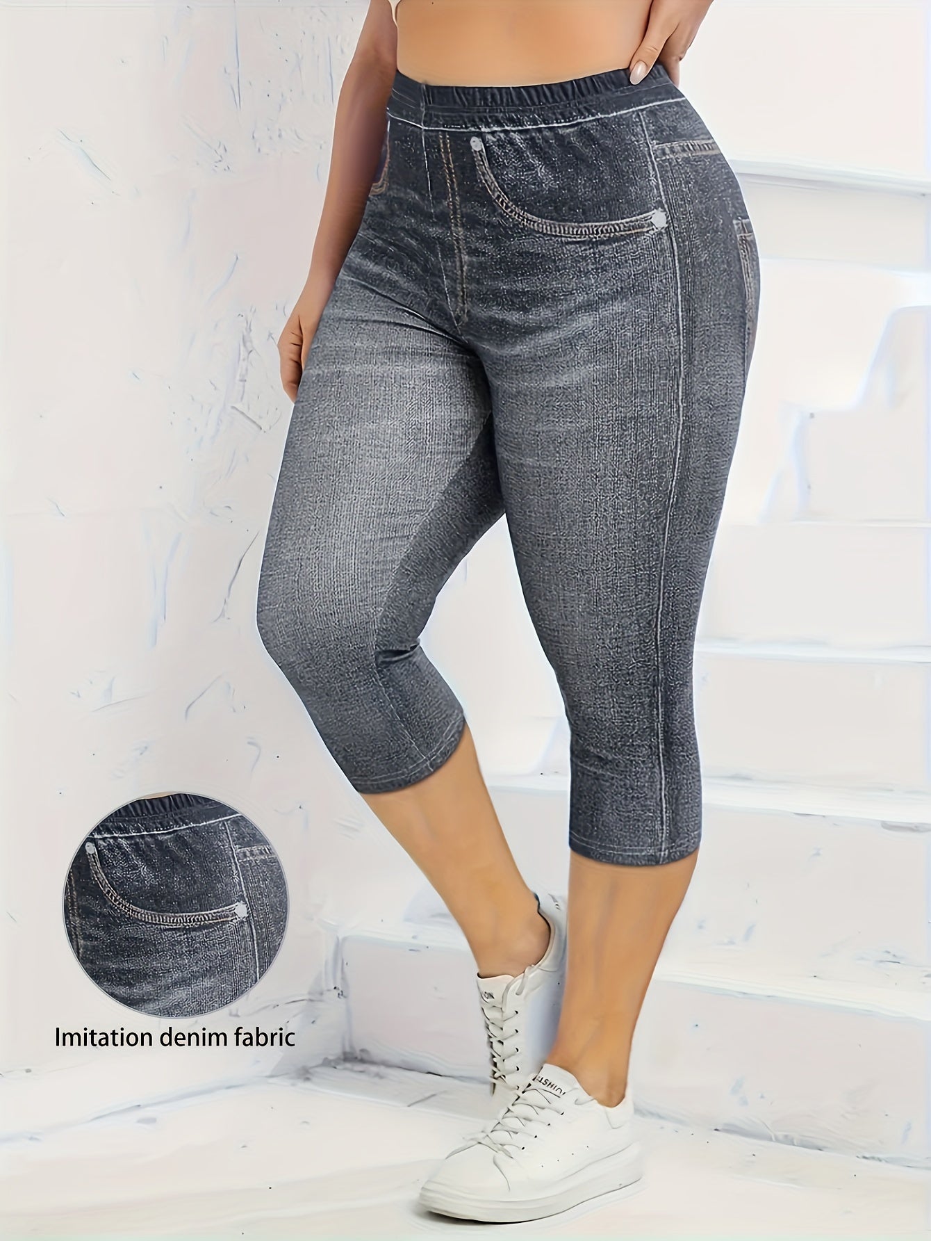 Marineblaue Capri-Leggings in Denim-Optik - Ella