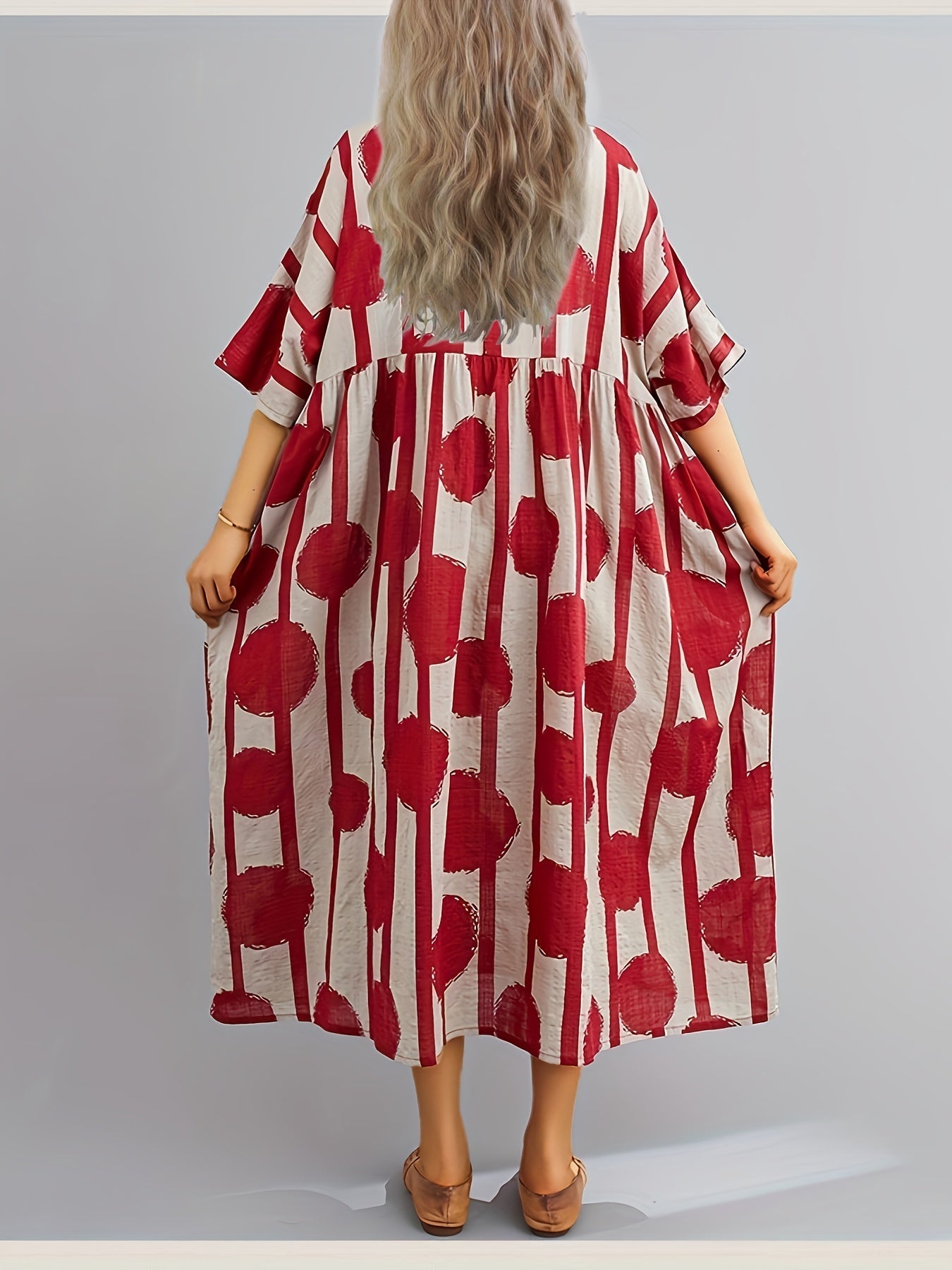 Rotes Pünktchen- und Streifenmuster-Kleid - Anna