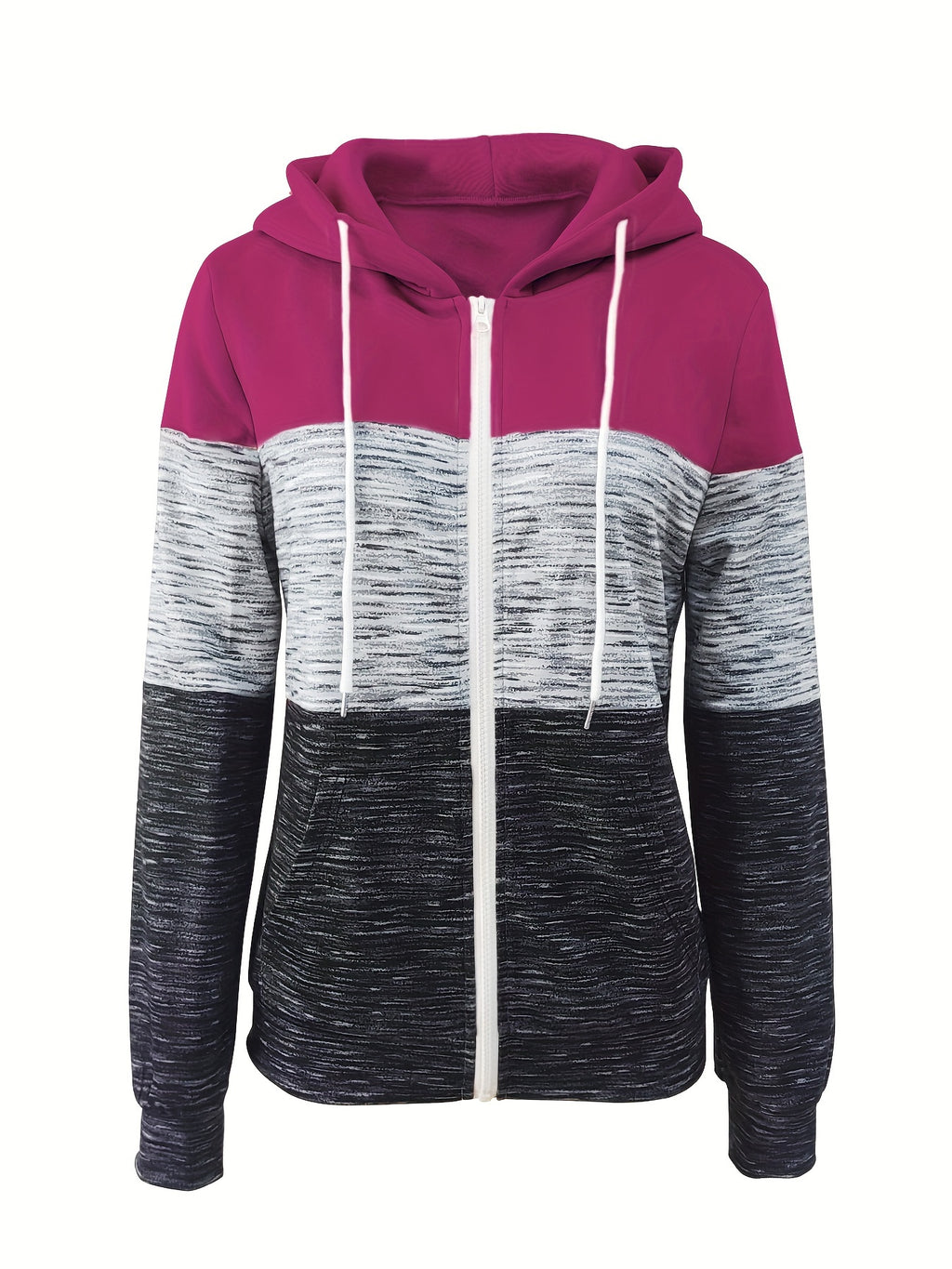 Rosa Colorblock Hoodie mit Reißverschluss - Mia