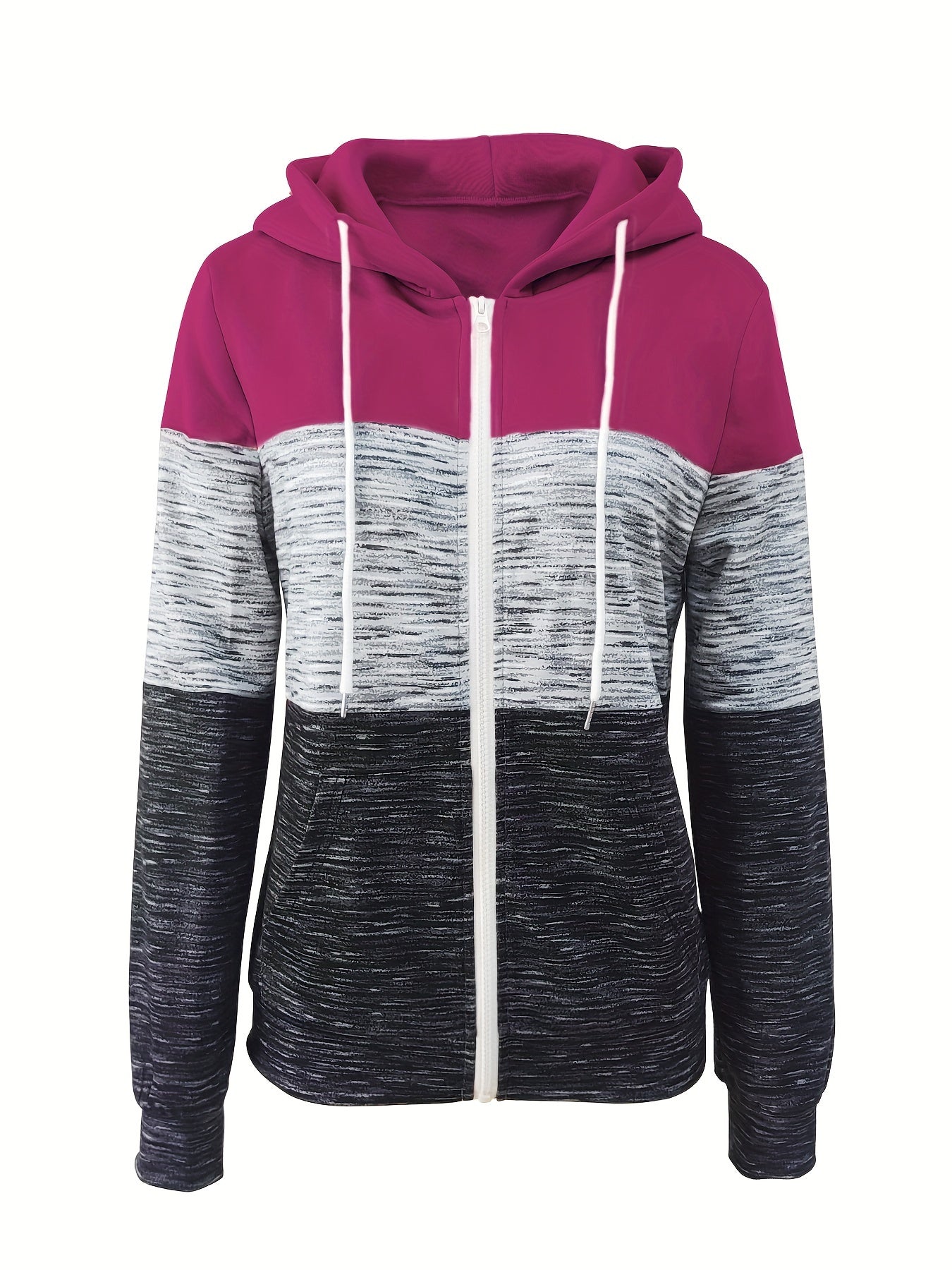 Rosa Colorblock Hoodie mit Reißverschluss - Mia
