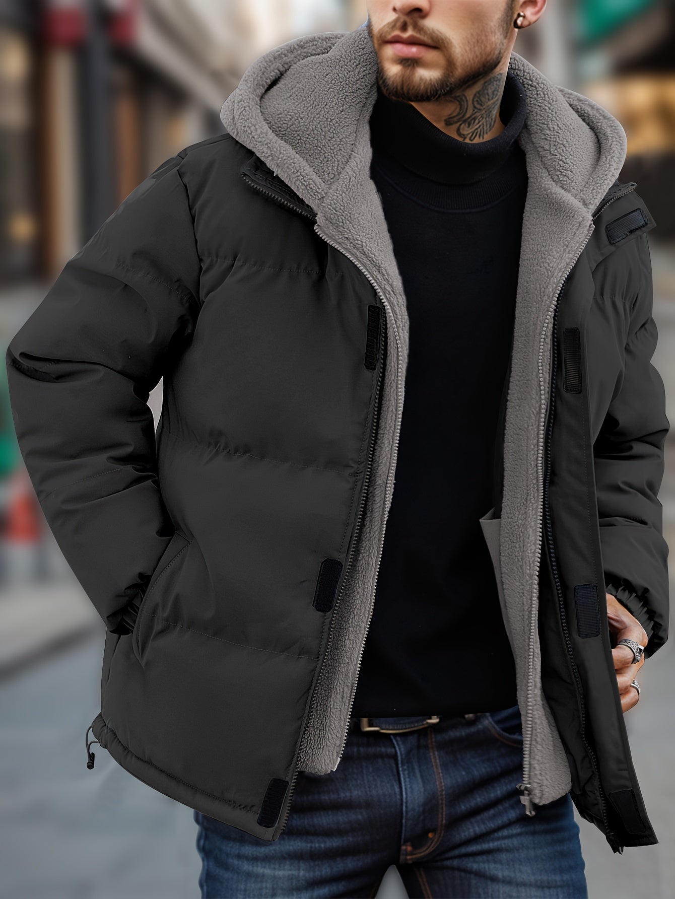 Schwarze Fleece-Kapuzenjacke – Ben