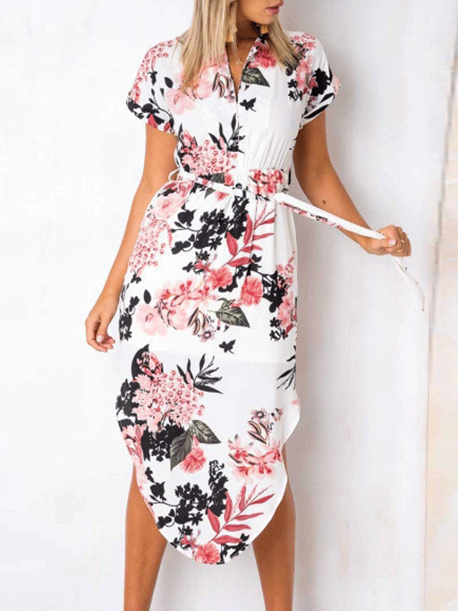 Weißes V-Ausschnitt Printkleid - Alina