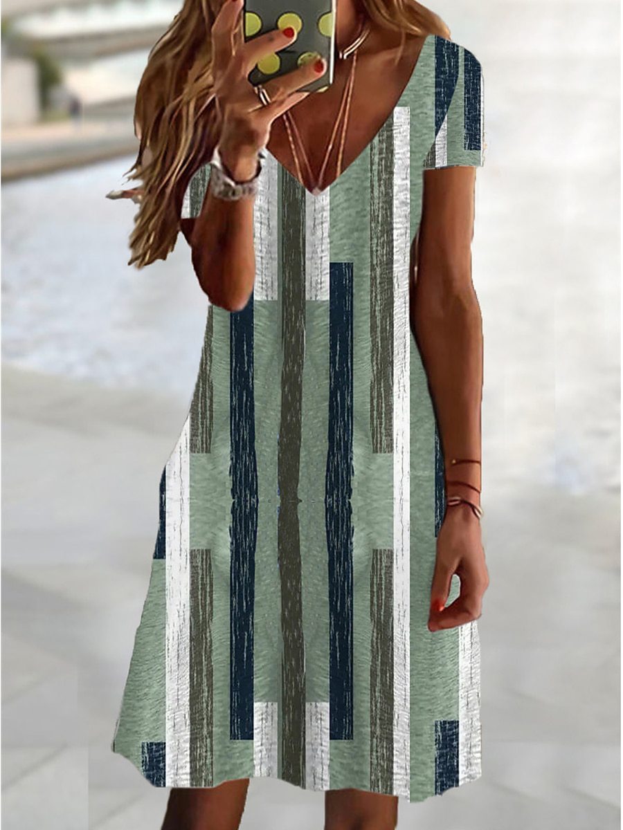 Olivgrünes Plus Size Colorblock-Kleid - Sara