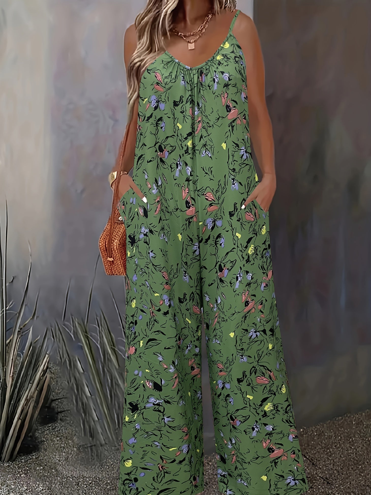 Beiger Floraler Cami-Jumpsuit - Alina