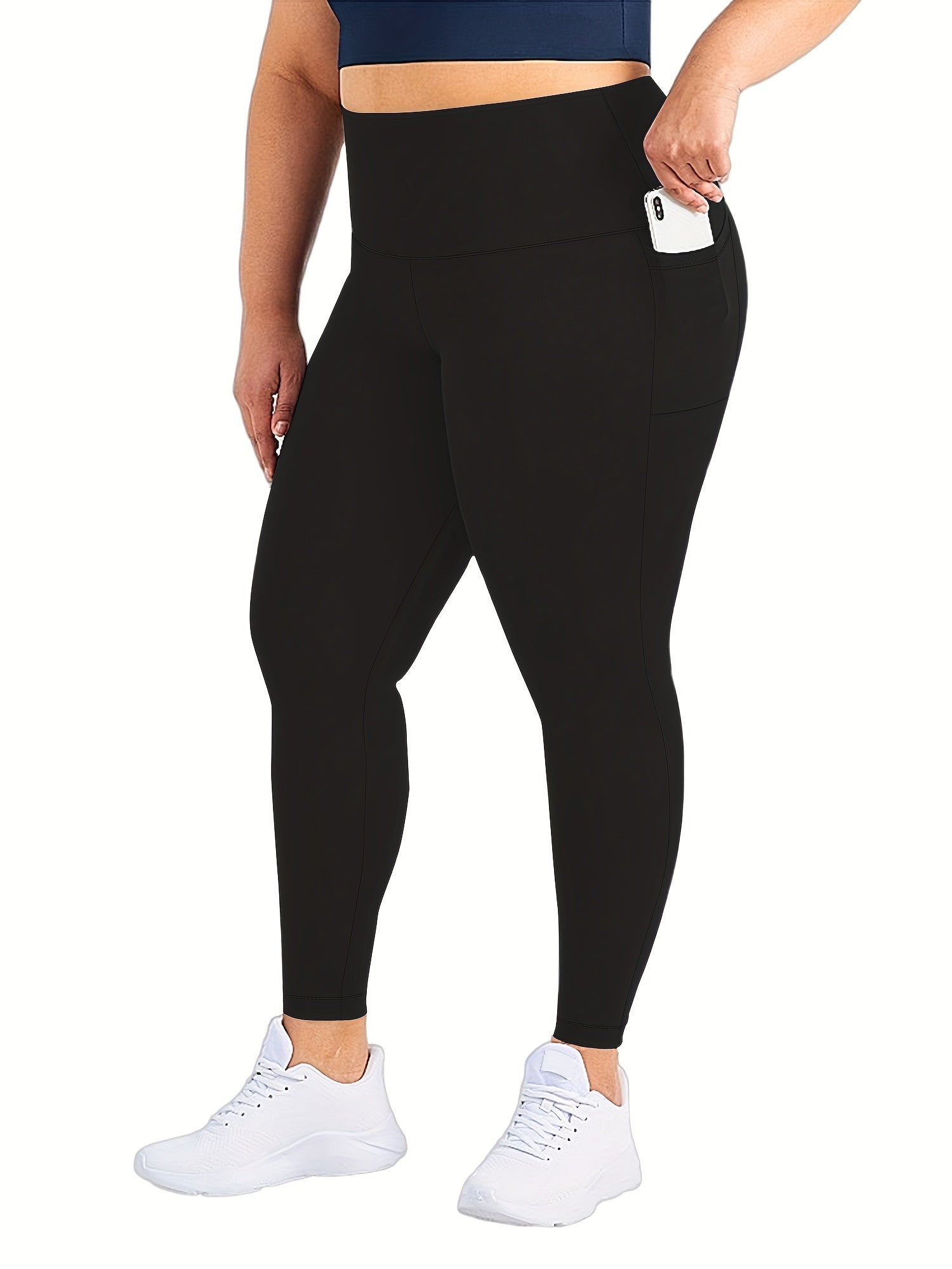Schwarze Plus Size High Rise Leggings mit Taschen - Nora