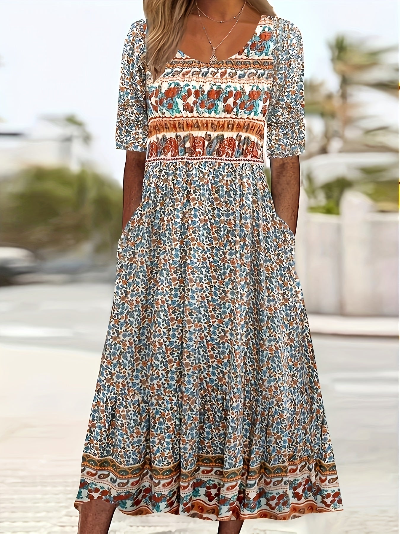 Blaues Boho Maxikleid - Lena