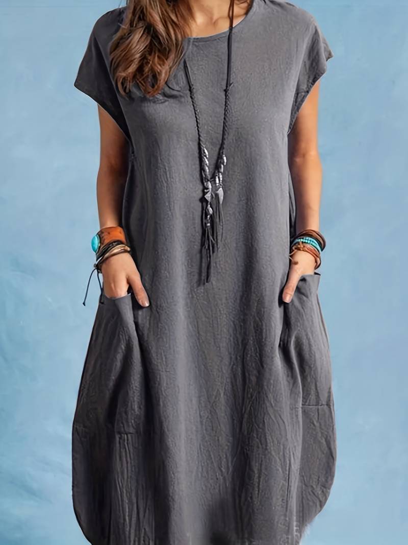 Mila - Blaues Bequemes Retro-Kleid