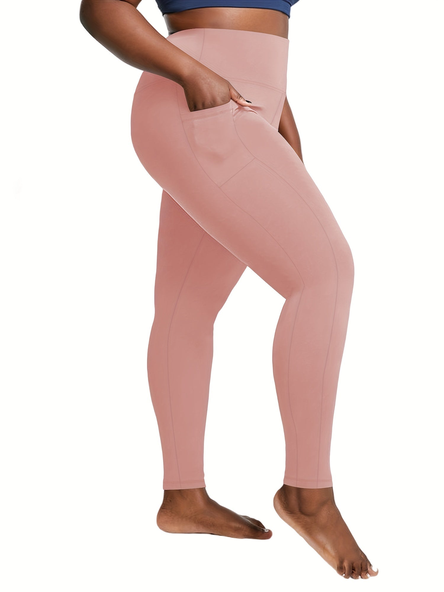 Schwarze Plus Size High Rise Leggings mit Taschen - Nora
