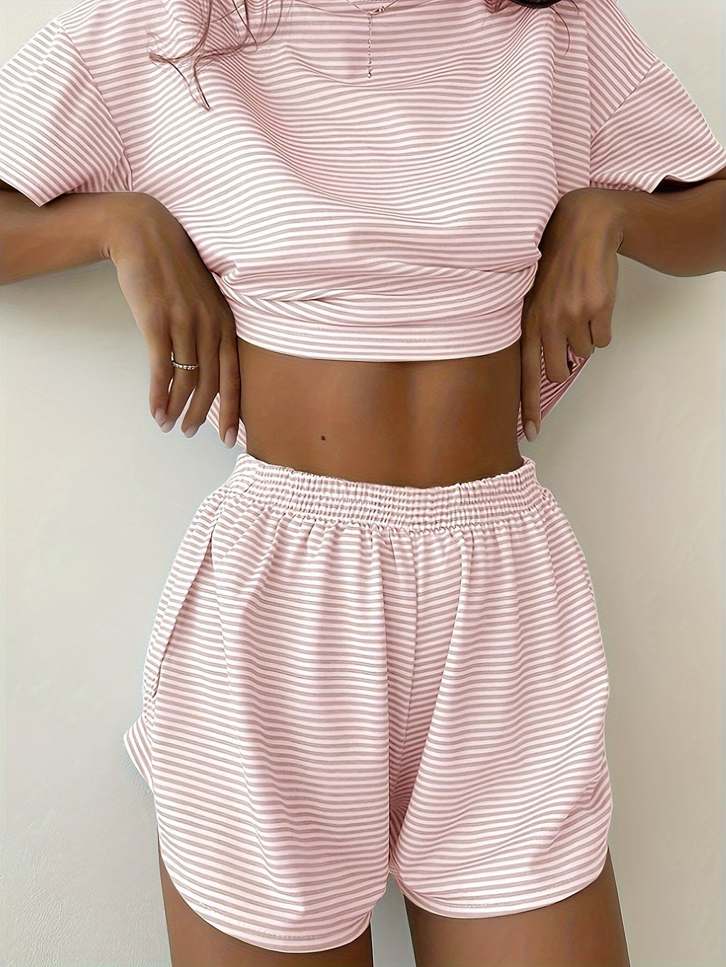 Graues Gestreiftes Casual Pyjama-Set - Luna