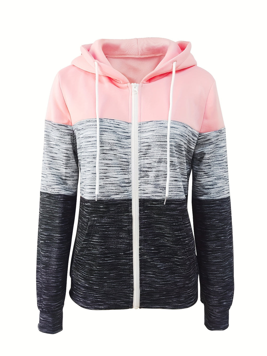 Rosa Colorblock Hoodie mit Reißverschluss - Mia