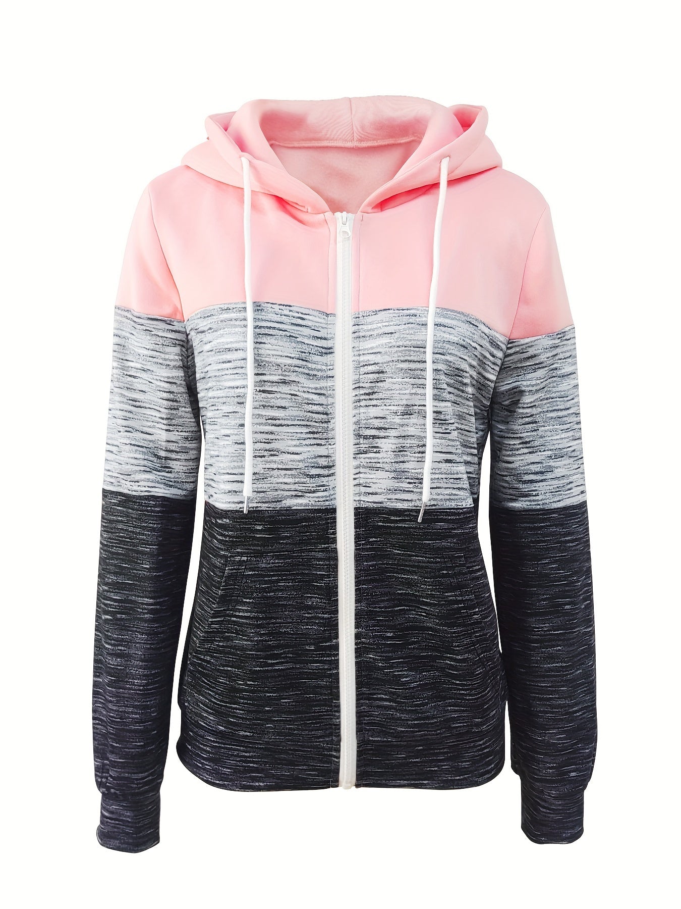 Rosa Colorblock Hoodie mit Reißverschluss - Mia
