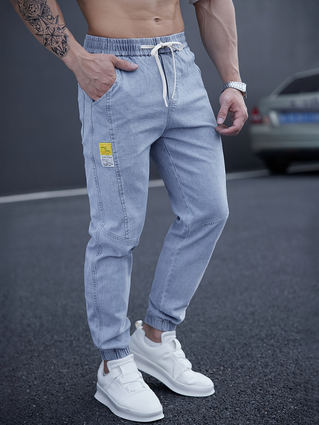 Schwarze Jogger-Jeans mit Kordelzug - Leo