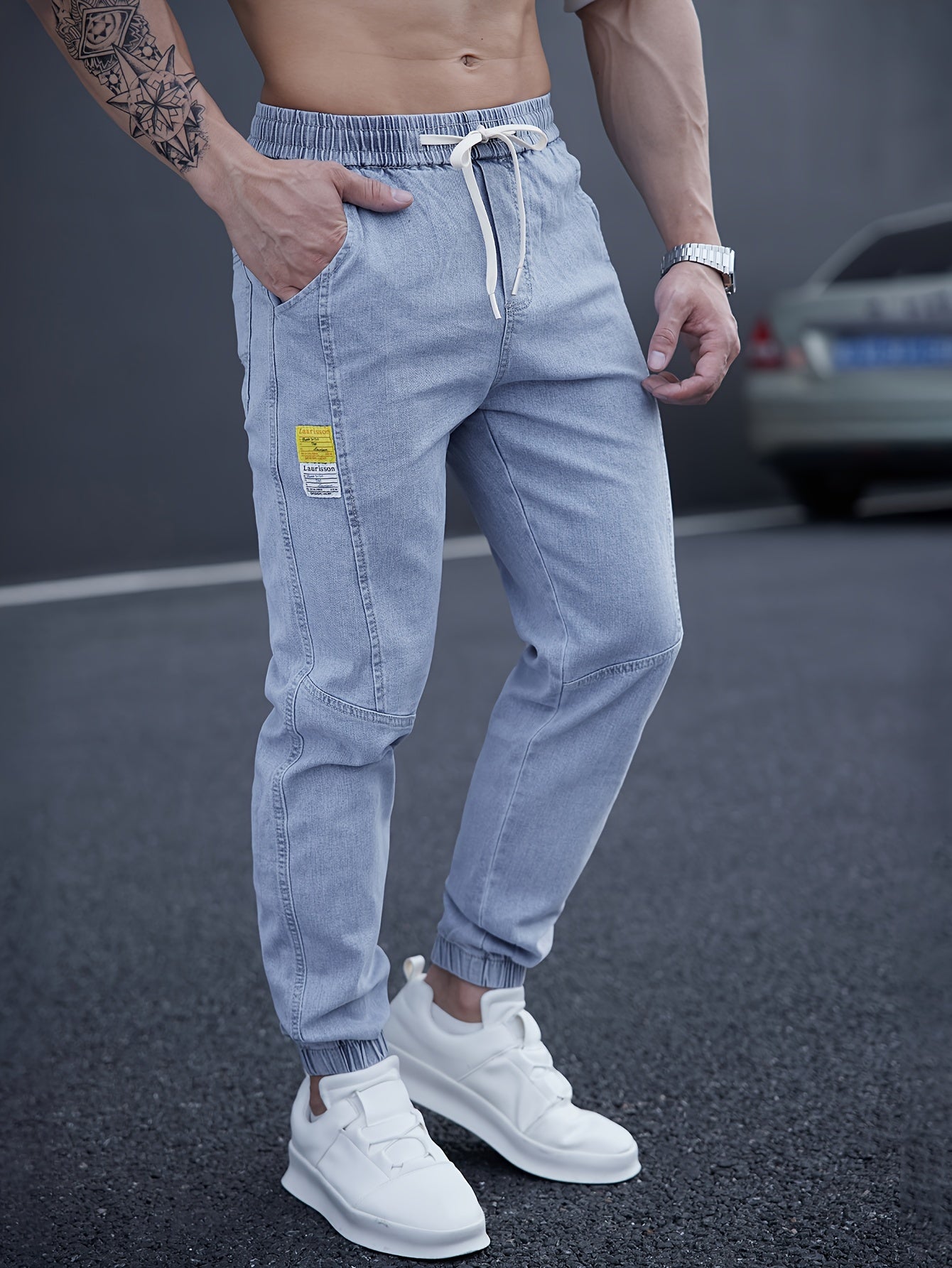 Schwarze Jogger-Jeans mit Kordelzug - Leo