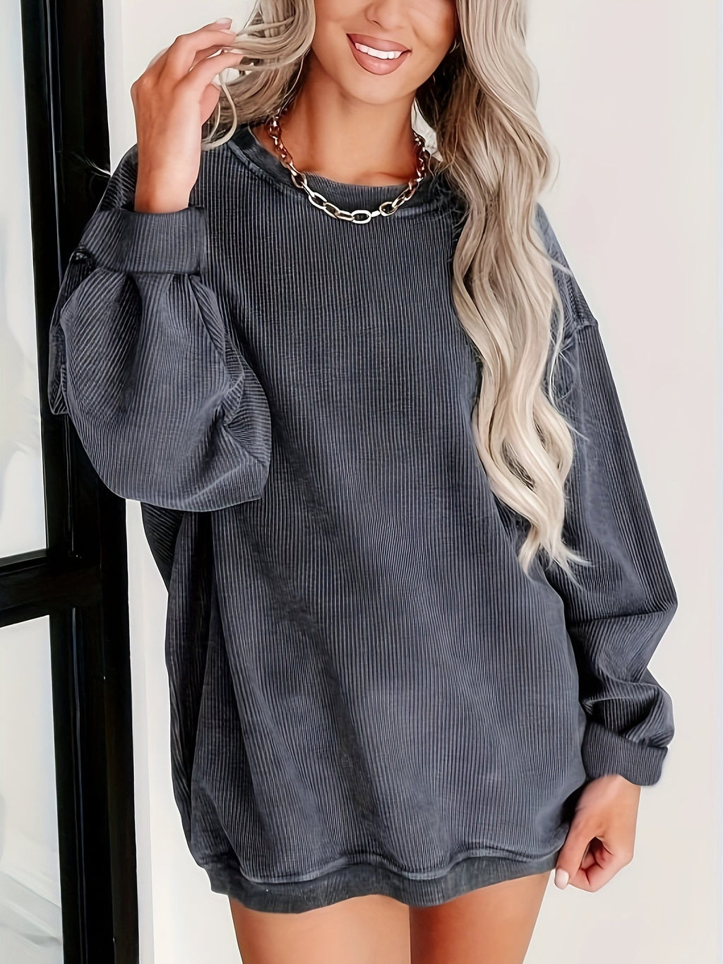 Dunkelgrauer Gerippter Pullover – Emma